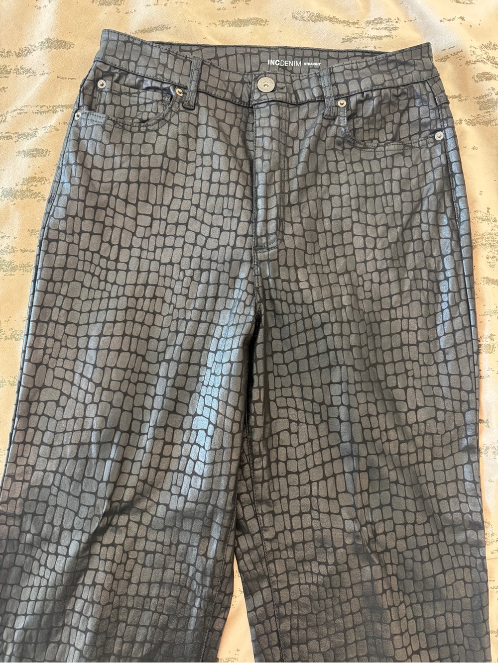 Black Croc-Print faux leather pants